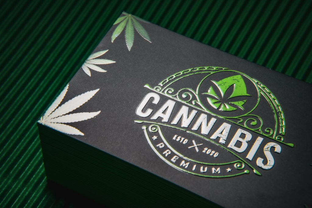 Black embossed business card for cannabis industry