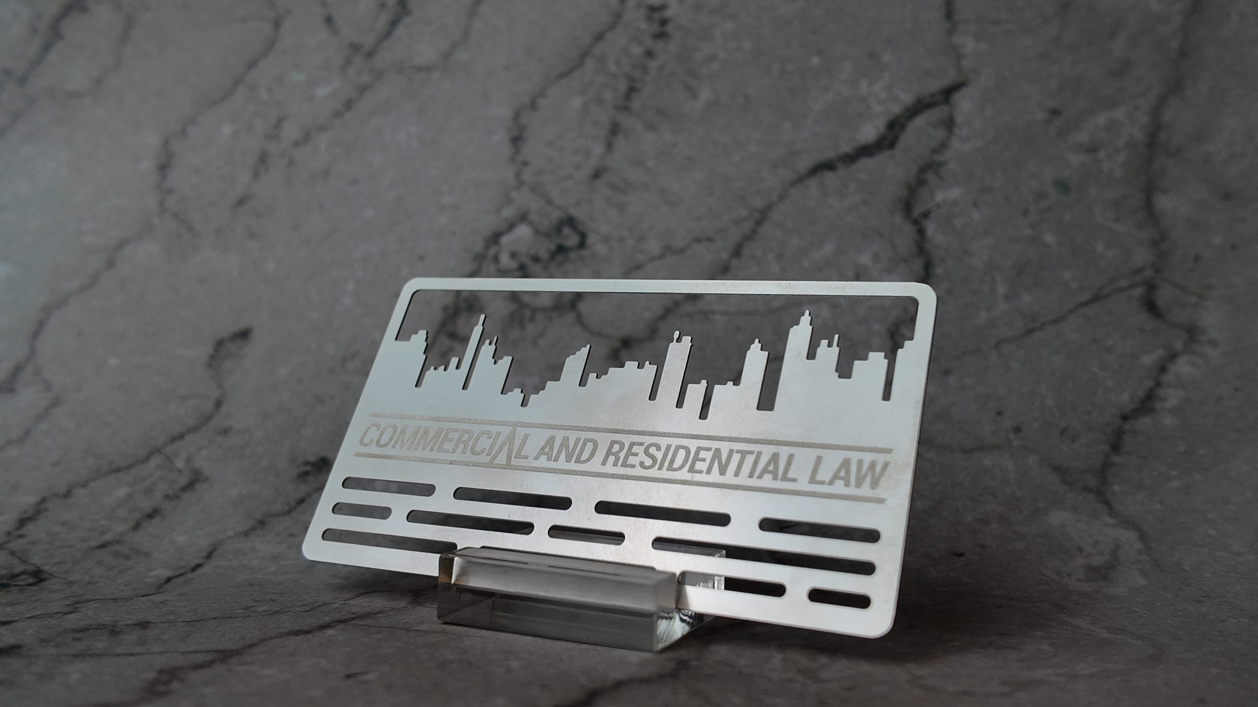Attorney business card — custom metal construction, Commercial and Residential Law
