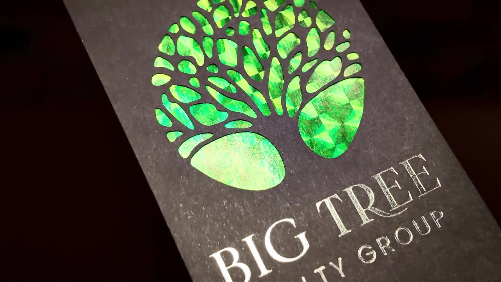 real estate business card with holographic foil logo for Big Tree Realty Group